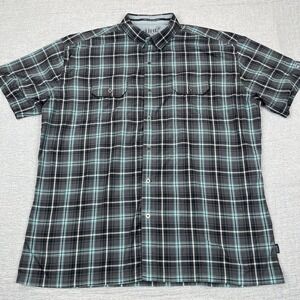 Kuhl Eluxur Shirt Mens 2XL Teal‎ Gray Plaid Button Up Hiking Pockets Outdoors